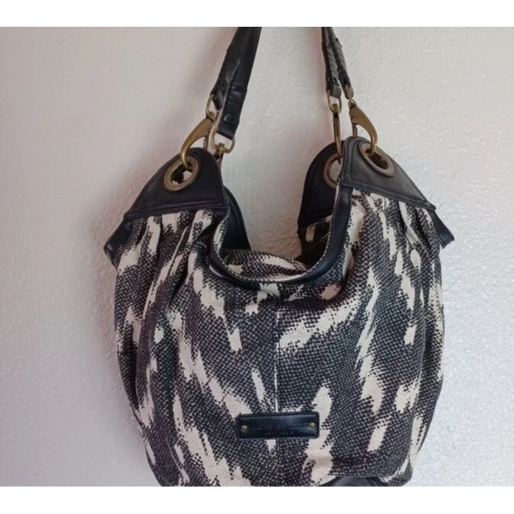 Lucky Brand Bali Hai Black White Canvas Hobo Shoulder‎ Bag Tote
